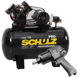 Compressor de Ar SCHULZ PROCSV10/100 220V 10 Pés 100L 2HP Mono + Chave Parafusadeira de Impacto 1/2 Pol. 79,6Kgfm FORTGPRO FG3300-SCHULZ-K128K