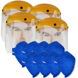 4 Protetores Facial Hospitalar 8 Pol. UMP-10893 + 8 Máscara Respiratória N95 Antiviral PFF2
