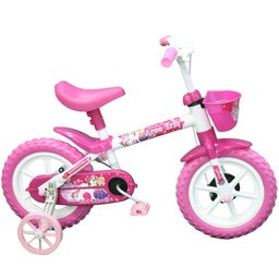Bicicleta Infantil de Aço Branca e Rosa Aro 12