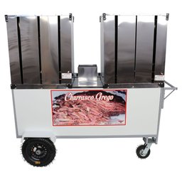 Carrinho Churrasco Grego BL38P-GS 2 Espetos Manuais com Rodas e Guarda Sol