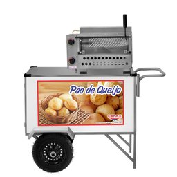 Carrinho de Pão de Queijo Branco BL39P/GS com Rodas e Guarda Sol