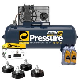 Kit Compressor de Ar 20 Pés 250 Litros 220/380V Heavy Duty + 2 Óleos + Amortecedor