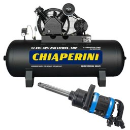 Compressor de Ar 20 Pés 250 Litros Trifásico Alta Pressão Industrial  + Chave Parafusadeira de Impacto 1 Pol. 4200Nm com Maleta e 4 Soquetes FORTG Pro