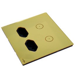 Interruptor Touch Tok Glass 2 Pads + 2 Tomadas Wi-Fi 4x4cm Dourado