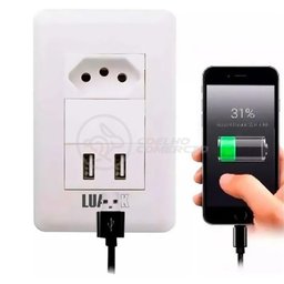 Tomada Parede 1 Entrada Fonte 2 Usb 5V Smart House 10A