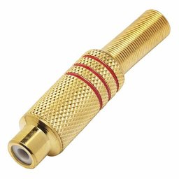 Plug Especial Jack Rca Femea Metalico Gold Vermelho com Mola