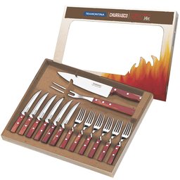 Kit Churrasco Polywood em Inox com 14 Peças