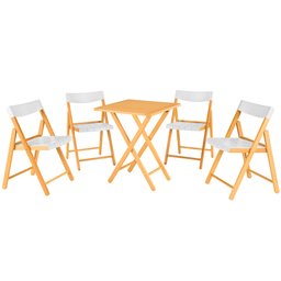 Conjunto Mesa e Cadeiras Dobráveis Potenza Verniz com Branco 5 Peças em Madeira -TRAMONTINA-10630031