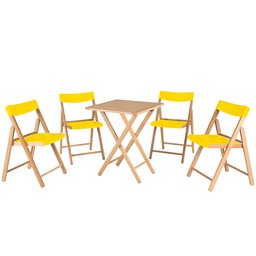 Conjunto de Mesa e Cadeiras Dobráveis em Madeira com Assento e Encosto Amarelo 5 Peças-TRAMONTINA-10630064