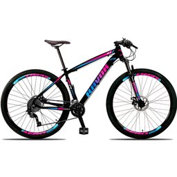 Bicicleta Mountain Bike 21 Velocidades Alavanca Alumínio Azul e Rosa Quadro 19"