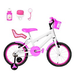 Bicicleta Aro 16 Alumínio + Kit Passeio Branca E Pink