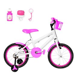 Bicicleta Aro 16 Alumínio + Kit Passeio Branca E Pink