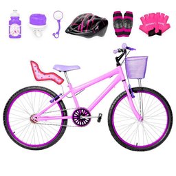 Bicicleta Aro 24 Alumínio + Kit Premium Rosa E Violeta