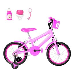 Bicicleta Infantil Aro 16 Alumínio + Kit Passeio Rosa E Pink