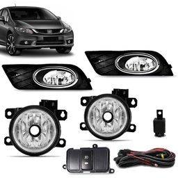 Kit Farol de Milha Civic 2015 2016 Botão Modelo Original Moldura Preto