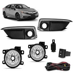 Kit Farol de Milha Civic 2020 a 2022 Botão Modelo Original Moldura Preto