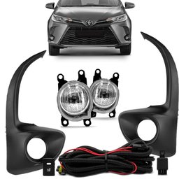 Kit Farol de Milha Yaris 2022 2023 LED Botão Modelo Original Moldura Preto