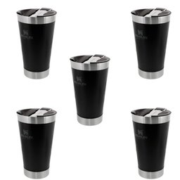 5 Copos Térmico de Cerveja com Tampa Matte Black 473ml