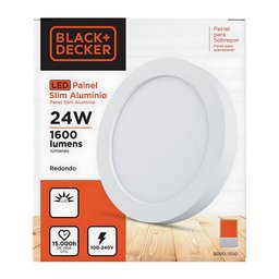 Painel Led Slim Redondo Embutir 100-240V 24W 3000K 1600 Lúmens Black+Decker