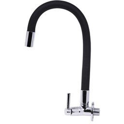 Torneira Para Cozinha Bica Flex Parede Abs Preto Abertura Rápida Gourmet C60 Liege