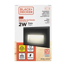 Balizador de Parede Embutir Preto 100-240V 3000K 2W Black+Decker