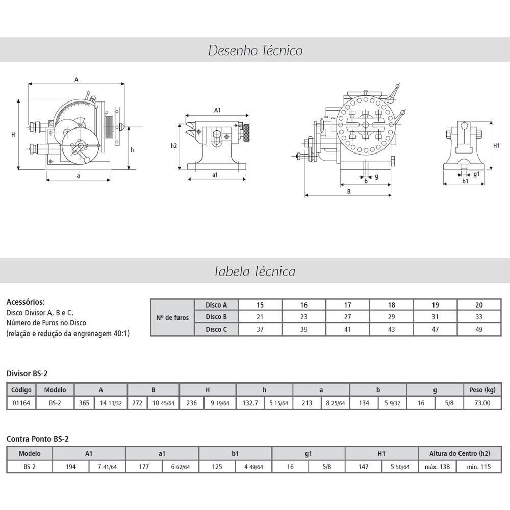 Divisor Universal Modelo BS-2 + Contra Ponto + Discos - Imagem