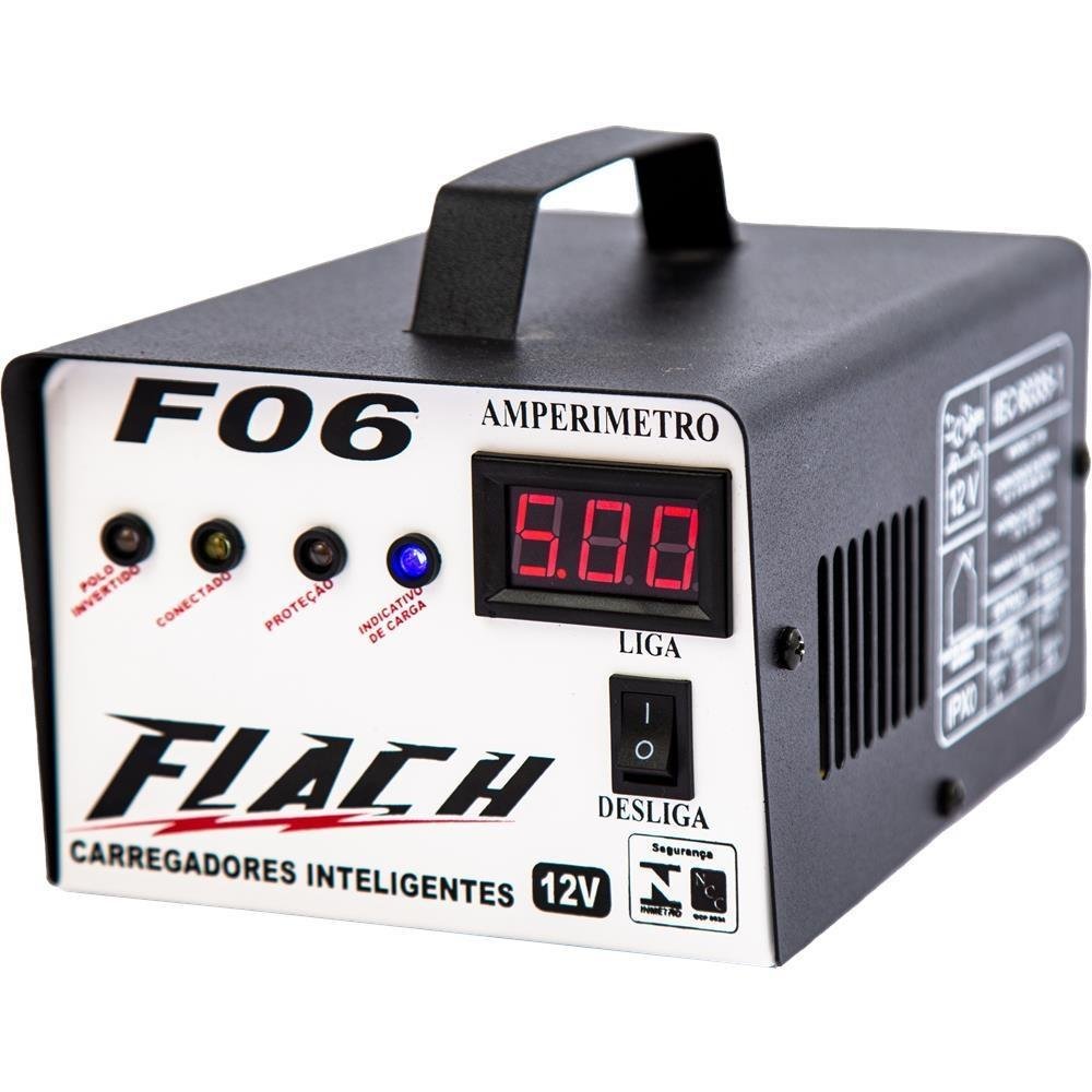 Carregador de Bateria Inteligente 14V 6A 72W com Auxilio de Partida Bivolt Flach F06 - Imagem zoom