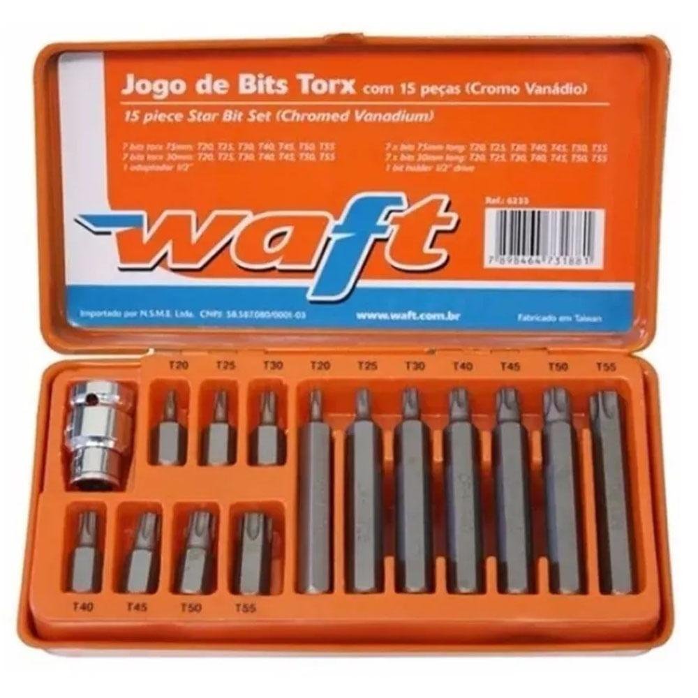 Jogo de Bits Torx Com Adaptador 1/2 T20 A T55 - 6233 - Waft-WAFT-311682