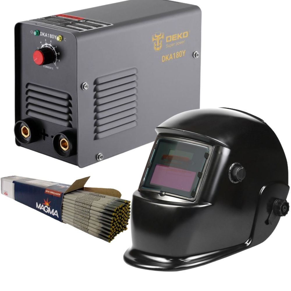 Máquina de Solda Inversora MMA 180A 6,8KW + Máscara de Solda Escurecimento Automático Variável DIN4/9-13	 + Eletrodo AWS E6013 2,5mm 1Kg	 - Imagem zoom