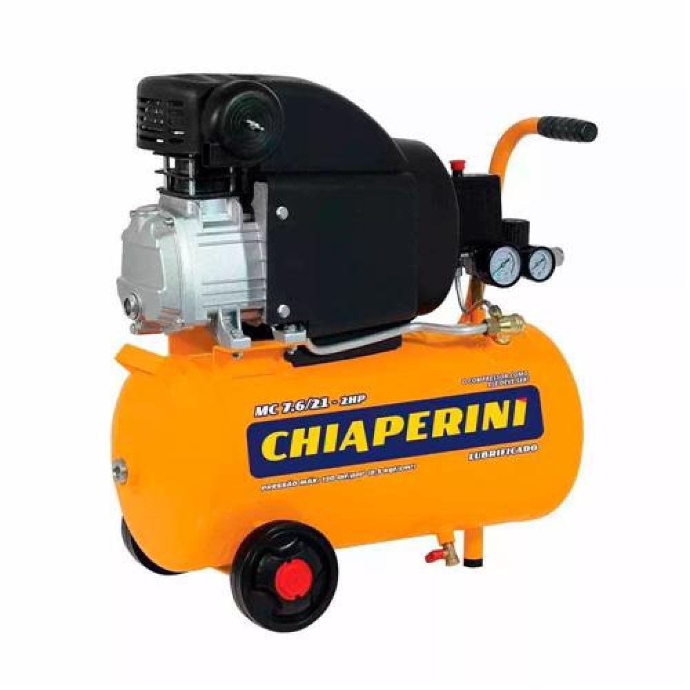 Compressor 07,6 pes 21 litros 120 lbs 2hp 220v monofasico - MC-7.6/21-220 - Chiaperini-CHIAPERINI-314138