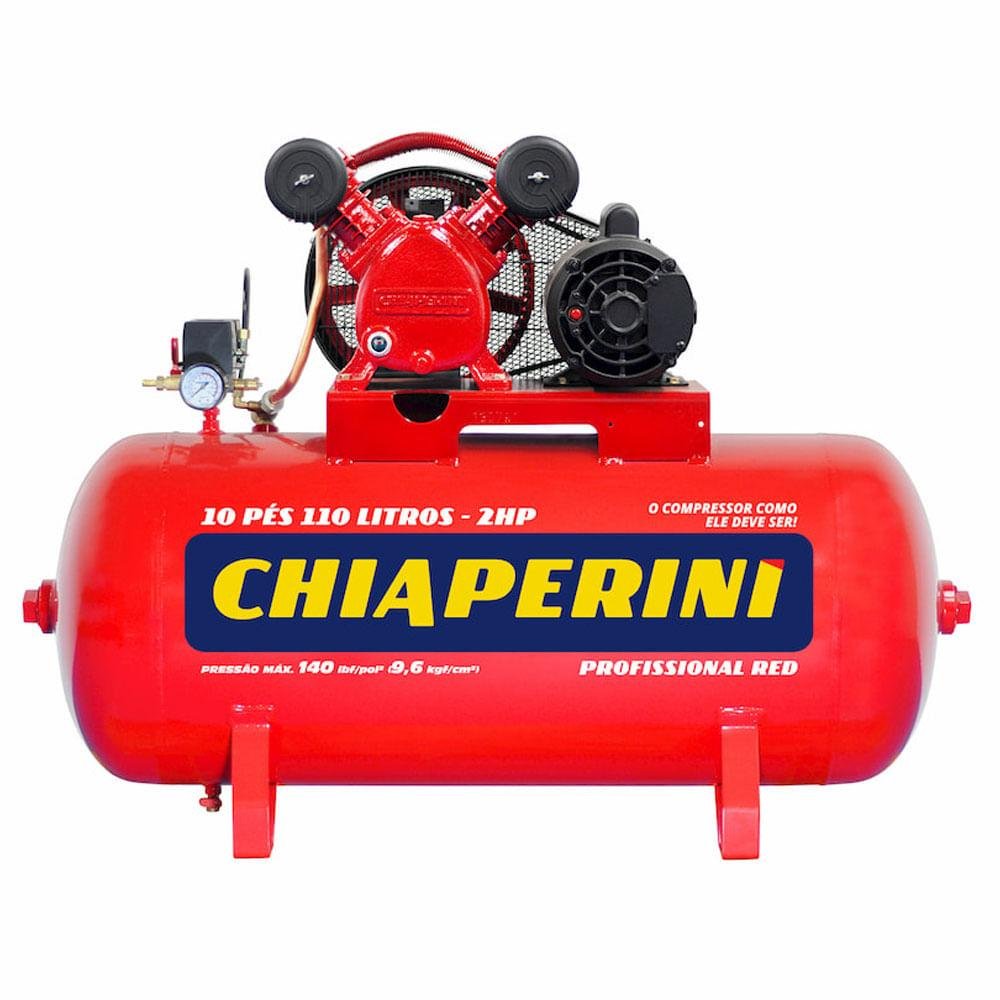 Compressor 10 Pes 110 Litros 140 Libras 2HP Monofásico Red - 19195 - Chiaperini - Imagem zoom
