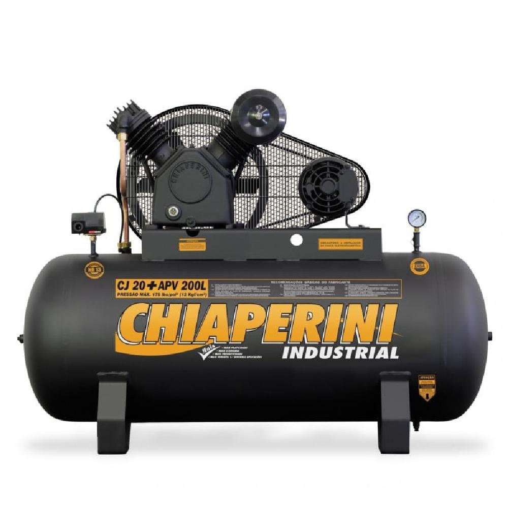 Compressor de ar 20 pés 200 Litros Alta Pressão Trifásico - CHIAPERINI-CHIAPERINI