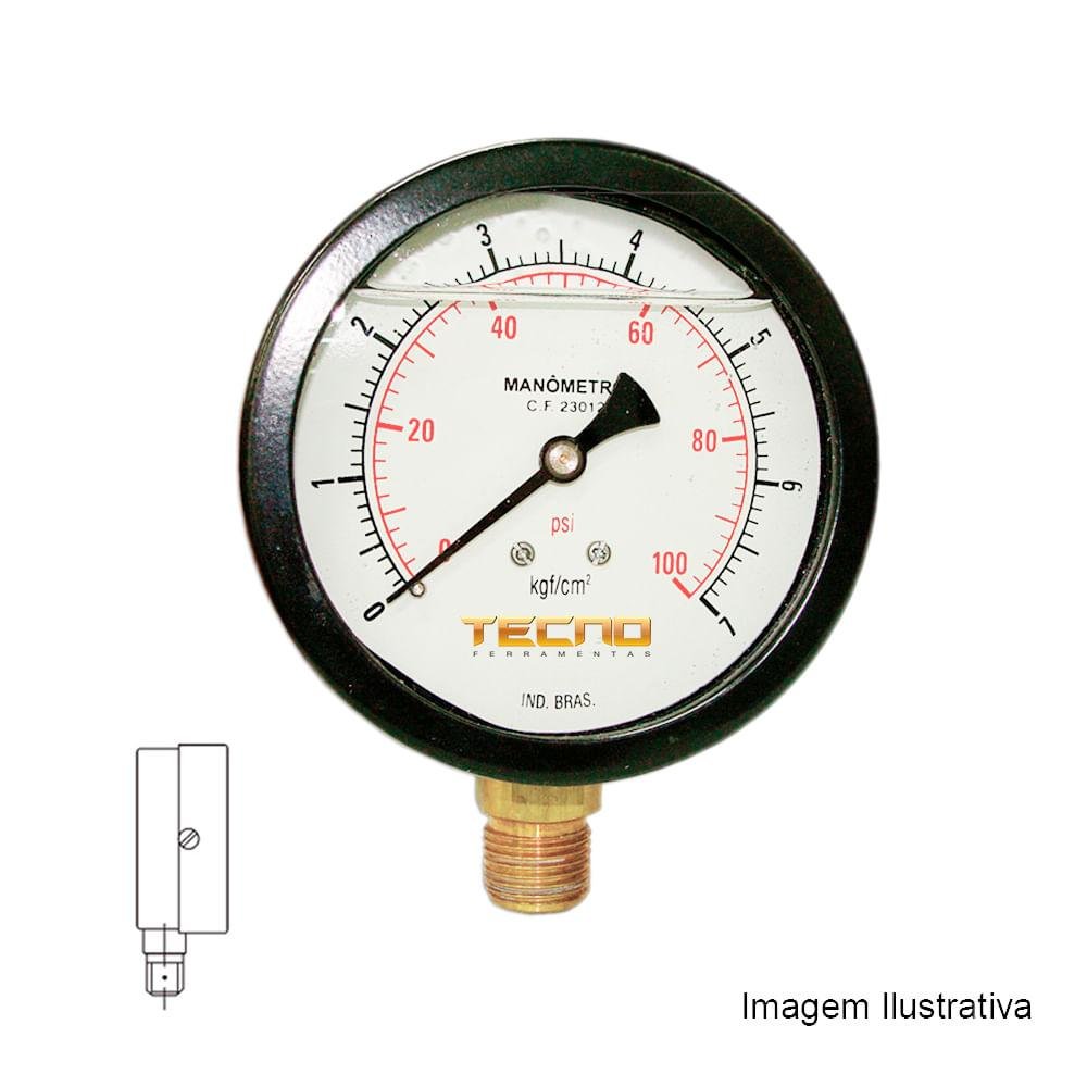 Manômetro Mostrador Ø100mm com Glicerina Escala 0 a 20kgf/cm² Rosca de 1/2