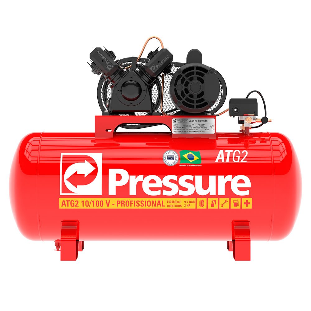 Compressor de Ar Trifásico 10 Pés 100 Litros-PRESSURE-ATG2-10/100VT-N
