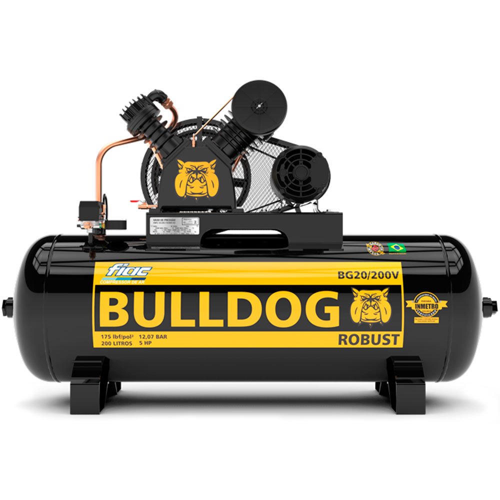Compressor de Ar Bulldog 5HP 20 Pés 200 Litros Trifásico 220/380V-FIAC-BG20200VT