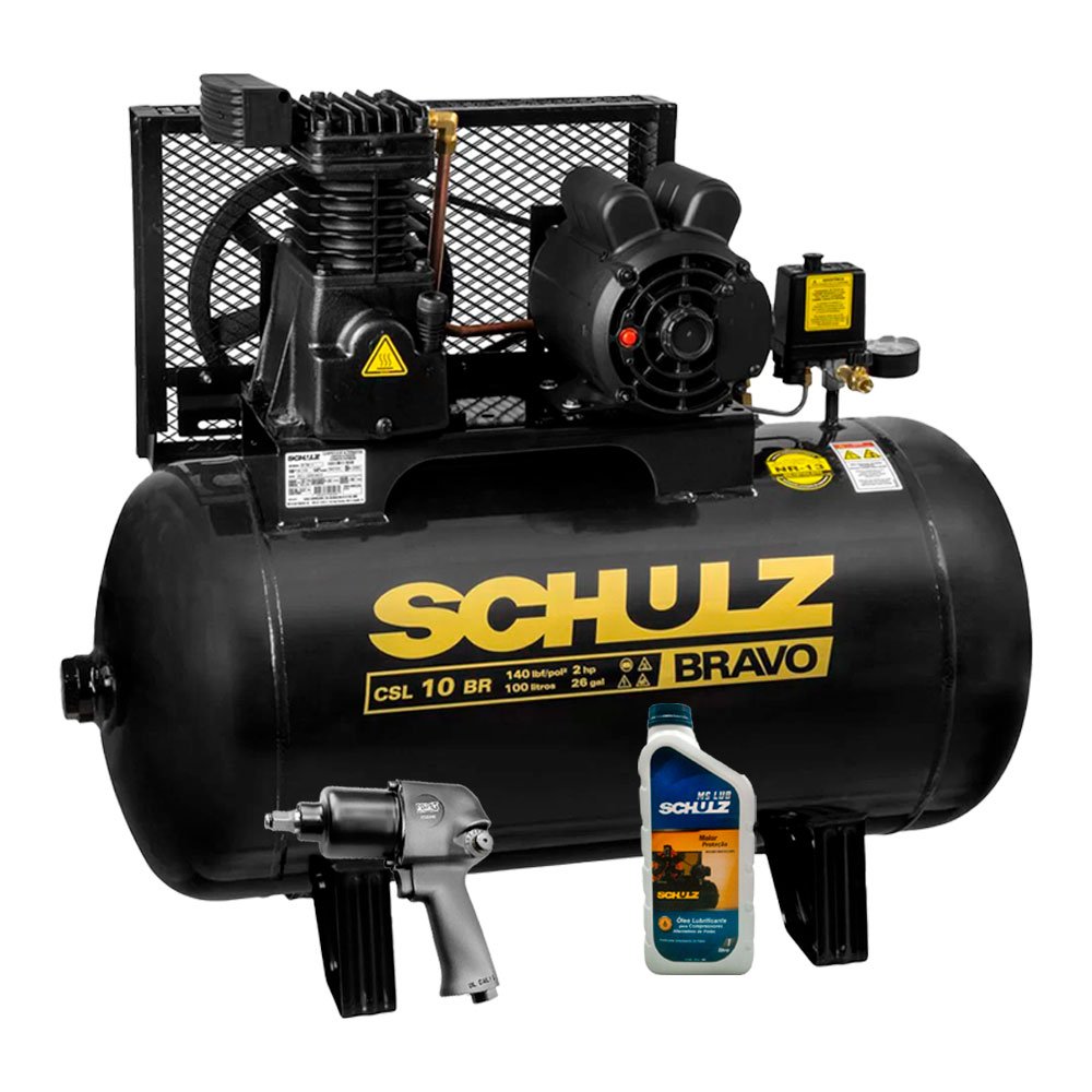 Compressor Mono Industrial Schulz MONOCSL10BR + Parafusadeira de Impacto Pneumática FortG Pro FG3300 + Óleo  - Imagem zoom
