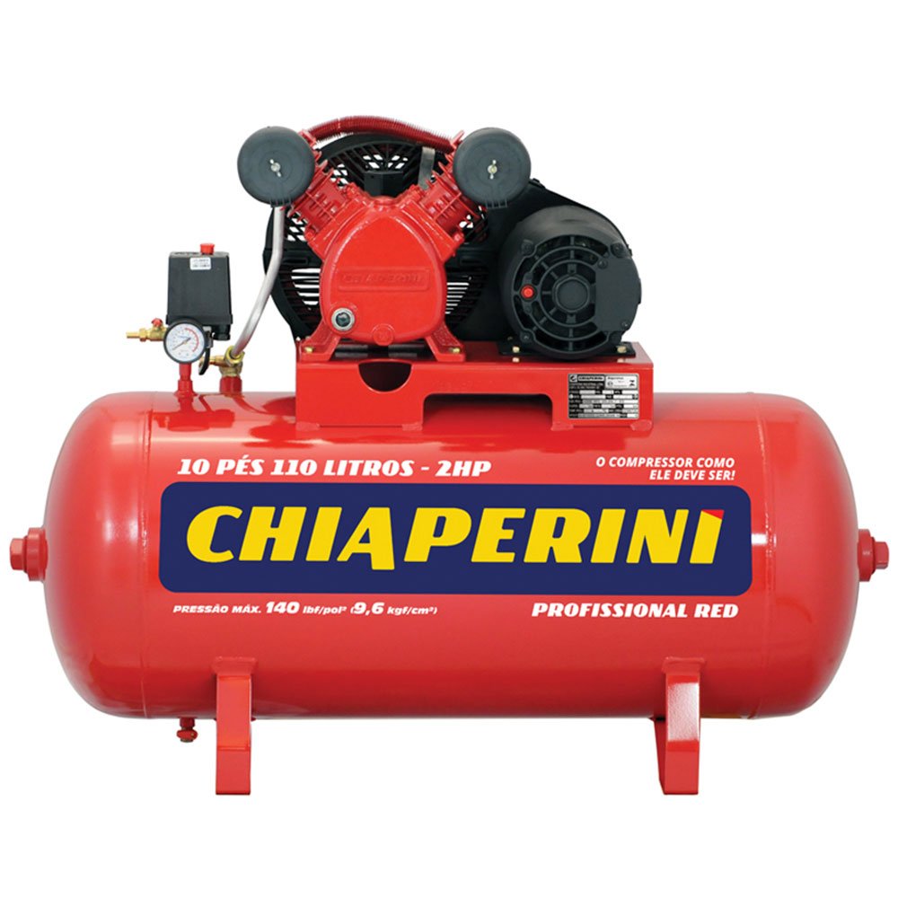 Compressor de Ar Média Pressão Red 10 Pés 140PSI 2HP 110 Litros Trifásico 220/380V-CHIAPERINI-19751