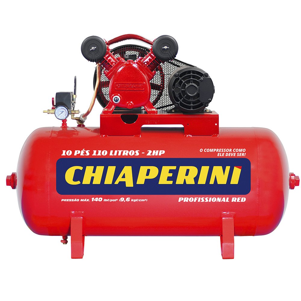 Compressor de Ar Média Pressão Red 10 Pés 140PSI 2HP 110 Litros Trifásico 220/380V-CHIAPERINI-19751