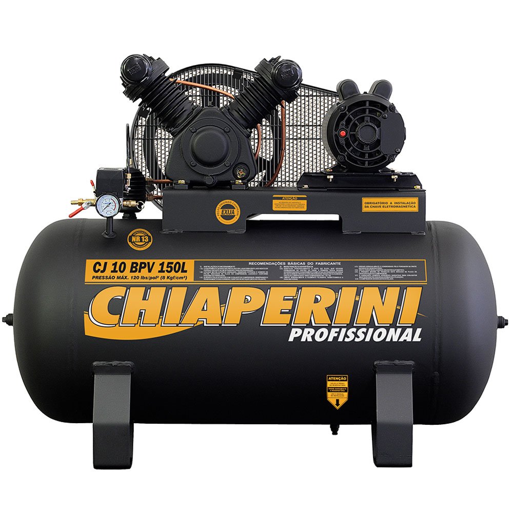 Compressor de Ar Baixa Pressão 10 Pés 120PSI 2HP 150 Litros 110/220V Profissional-CHIAPERINI-628