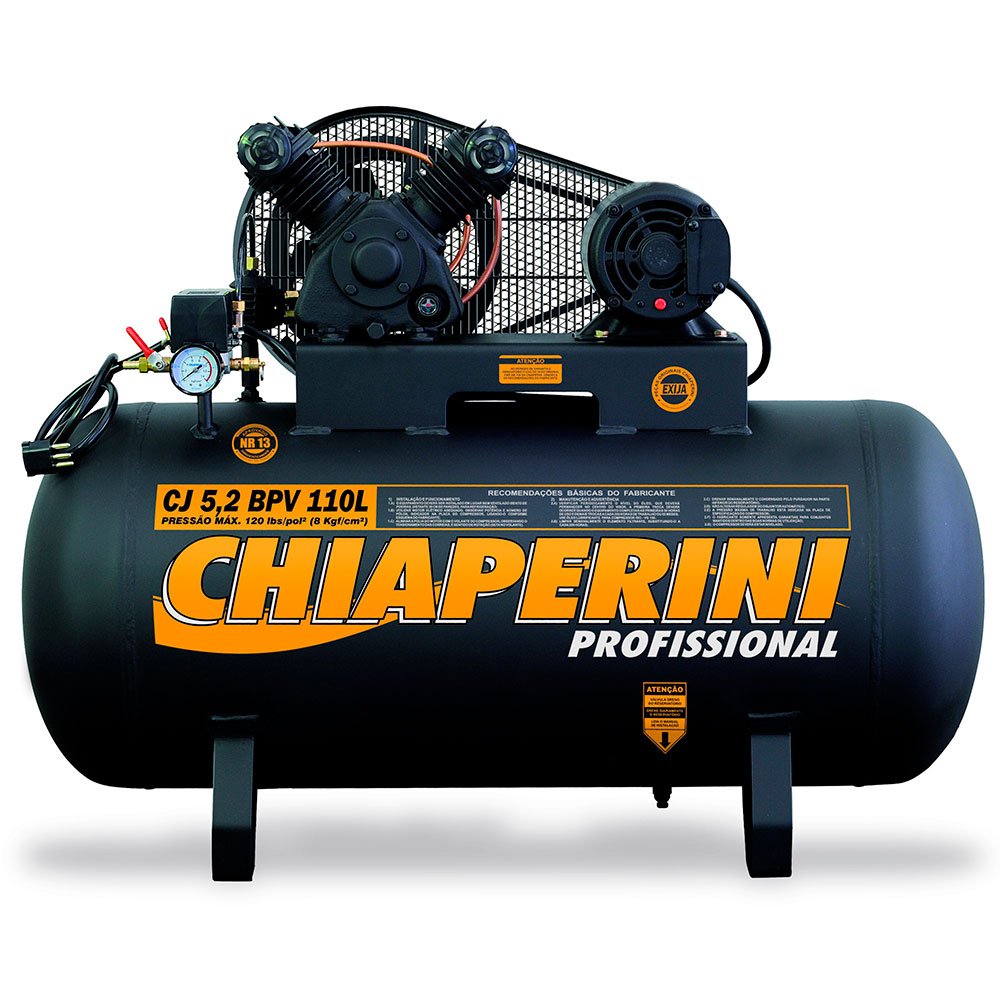 Compressor de Baixa Pressão CJ5.2 BPV 5,2 Pés 120PSI 110L 1HP 220/380V Trifásico-CHIAPERINI-612