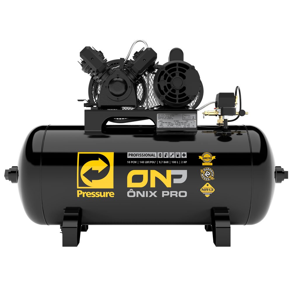Compressor de Ar Ônix Pro 10 Pés 2HP Mono 100 Litros 2P 110/220V-PRESSURE-ONP-10/100-VM