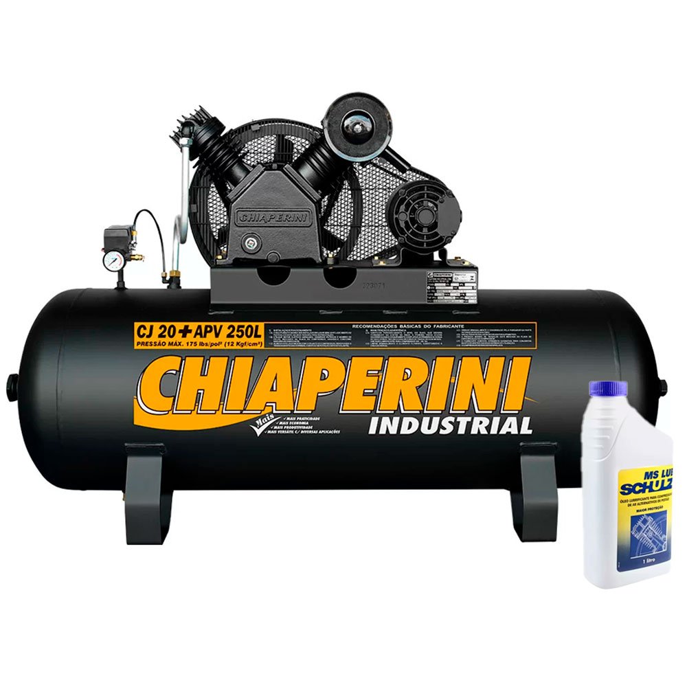 Compressor de Ar 20 Pés 250 Litros Trifásico Alta Pressão Industrial CHIAPERINI + Óleo Lubrificante-CHIAPERINI-K1594