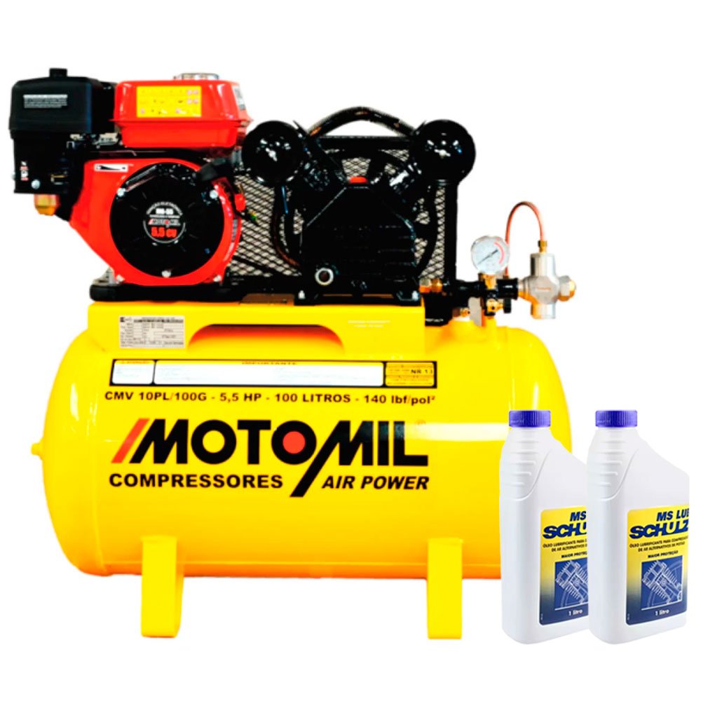 Kit Compressor MOTOMIL 22663.2 à Gasolina 10 Pés 100 Litros +  2 Óleos Lubrificante 1 Litro-MOTOMIL-K1671