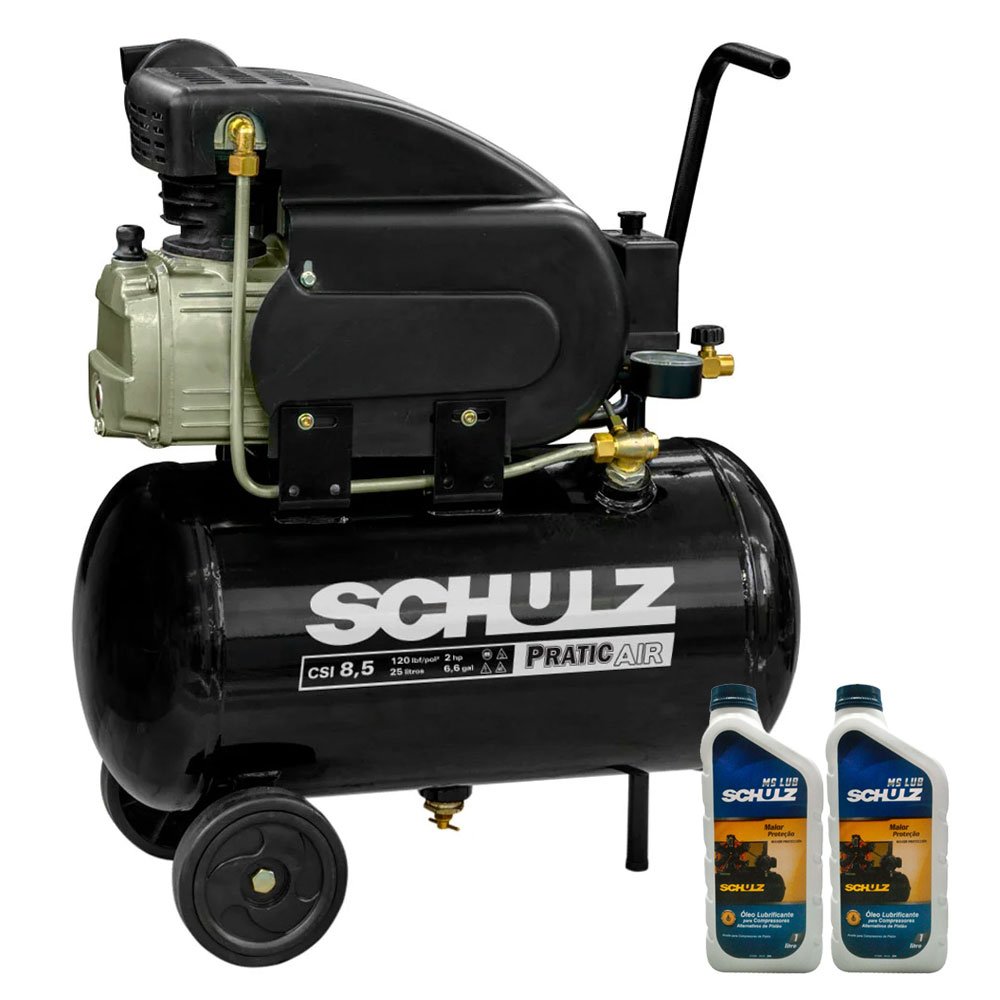 Motocompressor SCHULZ-CSI-8525-AIR 8,5 Pés 25L  Monofásico + 2 Óleos Lubrificante 1 Litro  - Imagem zoom