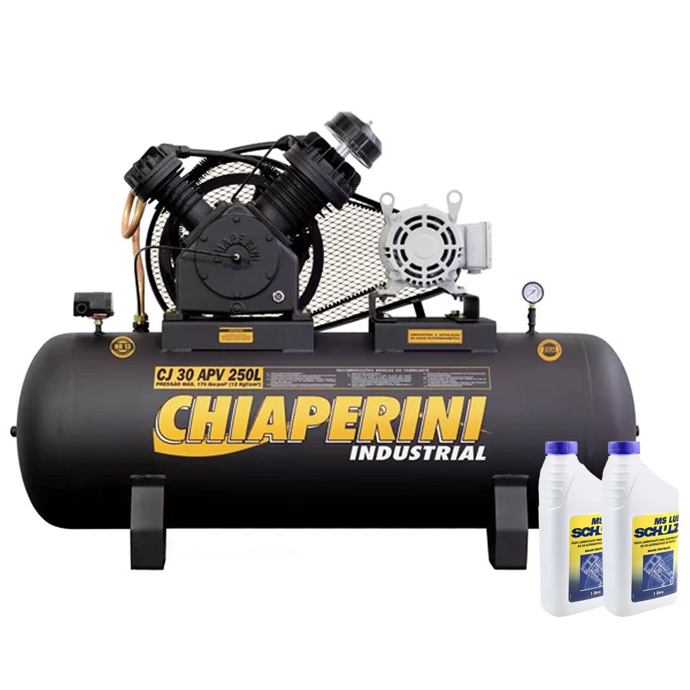 Kit Compressor CHIAPERINI 30250LT 30 pcm 250 Litros Trifásico + 2 Óleos Lubrificante 1 Litro -CHIAPERINI-K1706