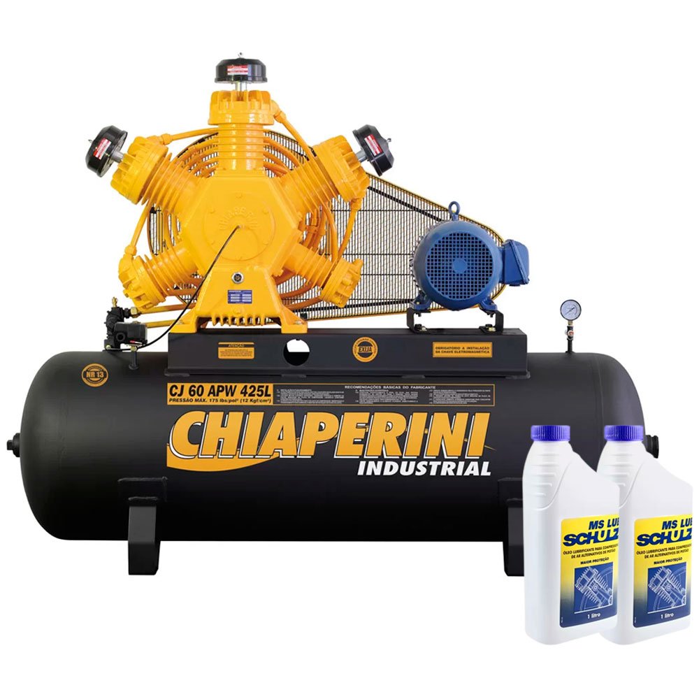 Kit Compressor de Ar CHIAPERINI-CJ60APW425L 425L 60 Pés Trifásico + 2 Óleos Lubrificante 1 Litro -CHIAPERINI-K1710
