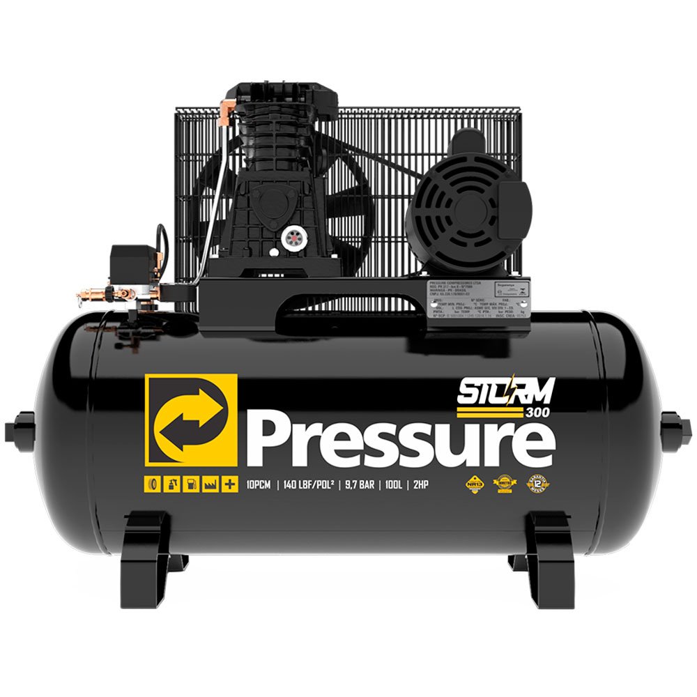 Compressor de Ar Pressure 8975703011 10 Pés 100 Litros Storm-300 + Parafusadeira Pneumática Fortg FG3300.13 1/2 Pol. - Imagem zoom