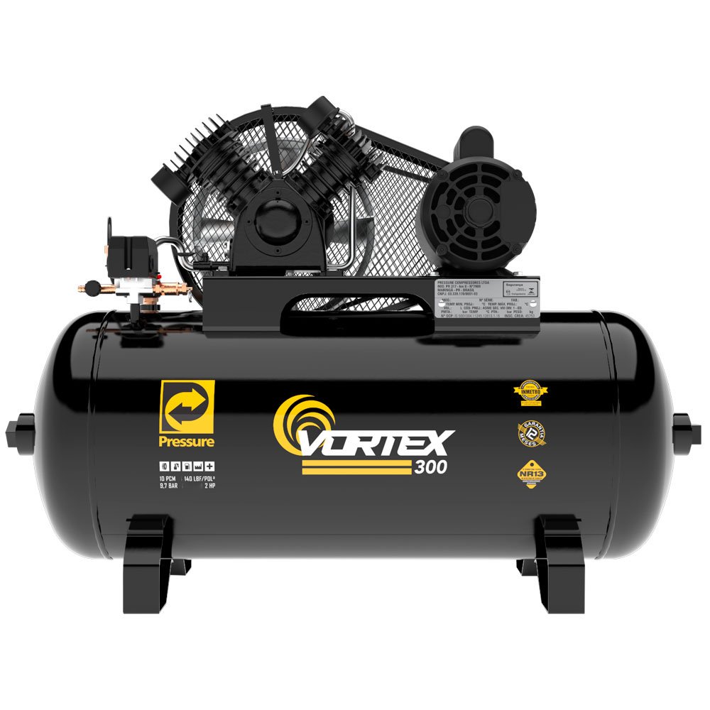 Compressor de Ar 10 Pés 2HP 100L 220/ 380V Trifásico Vortex-300-PRESSURE-8975701242
