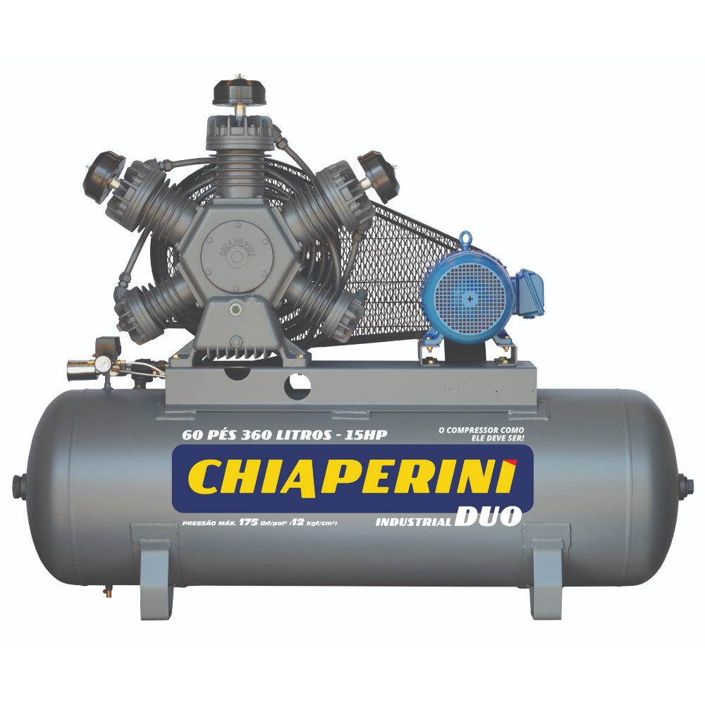 Compressor de Ar Alta Pressão 15HP 60 Pés 360 Litros 220V Monofásico Industrial DUO-CHIAPERINI-24905