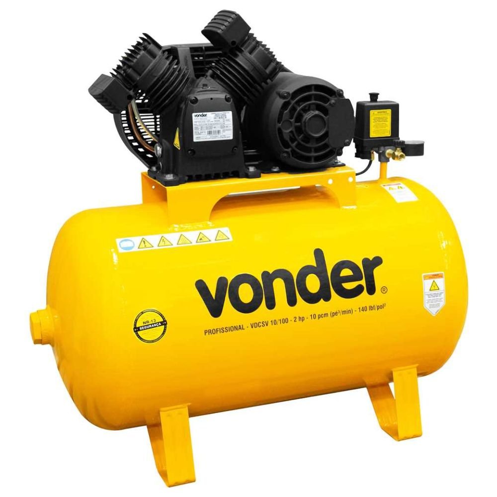 Compressor de Ar VDCSV 10Pés 100L 2CV Bivolt 127V/220V Monofásico - Imagem zoom